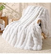 BEDELITE Faux Fur Cream Throw Blanket, Soft Cozy Plush Bubble Blanket for Couch Sofa Bedroom Livi...