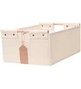 VinneGenzz Storage Bins Cotton Linen Fabric Storage Boxes Basket with Wooden Handles Label Tag Fo...