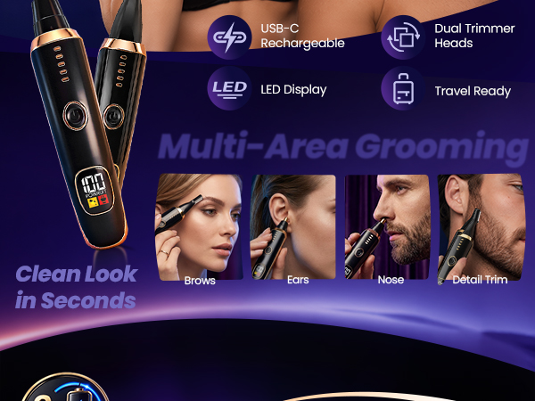 Mendaping 2025 Rechargeable Nose and Ear Hair Trimmer With LED Dispaly for Women Men