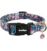 Astdogio Dog Collar for Small Dogs, Spring Dark Green Dog Collars with Flowers Pattern, Adjustabl...