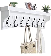 WEBI Coat Rack Wall Mount with Shelf,35" Long White Shelf with Hooks Underneath,Wall Mounted Coat...