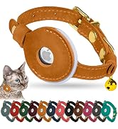 OOPSDOGGY Reflective Leather AirTag Cat Collar with Bell - Non Breakaway Adjustable Pet Collar wi...