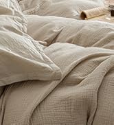 PHF 100% Cotton Muslin Duvet Cover Queen Size, 3-Layer Guaze Ultra Soft Breathable Textured Linen...
