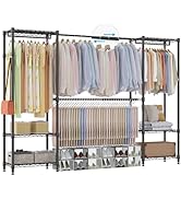 Homdox Heavy Duty Garment Rack with Extendable Hanging Rods, Adjustable Metal Clothing Rack for H...