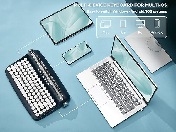 YUNZII ACTTO B303 Wireless Typewriter Keyboard, Retro Bluetooth Aesthetic Keyboard