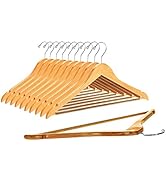 Quality Wooden Hangers - Slightly Curved Hanger Set - Solid Wood Coat Hangers with Stylish Chrome...