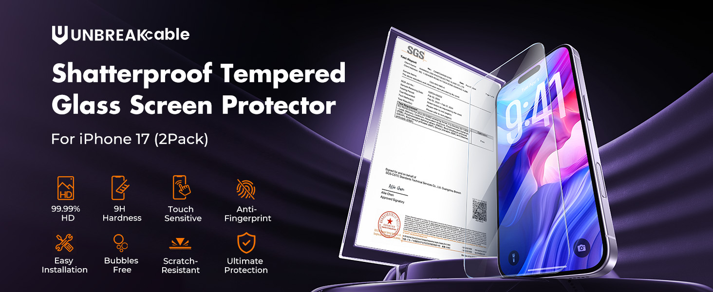 Shatterproof Tempered Glass Screen Protector for iPhone 17