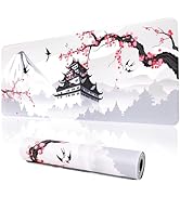 Japanese Cherry Blossom White Gaming Mouse Pad, XXL Large Gaming Laptop Anime Mouse Pad, Sakura B...