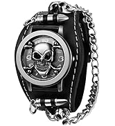 Avaner Mens Wrist Watch, Steampunk Retro Skull Watches, Stainsteel Flip Open Watch, Leather Cuff ...