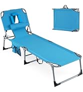 Goplus Tanning Chair, Folding Adjustable Patio Lounge Chair with Face Hole, Removable Pillow, 330...
