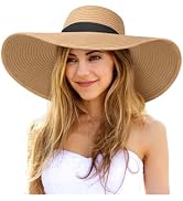 Sun Hats for Women Oversize Wide Brim Straw Beach Hat UV Protection Floppy Foldable Roll-Up Trave...