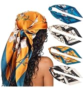 DRESHOW 35” Large Square Satin Head Scarf - 4Pcs Silk Accessories Classic Patterned Squares Beach...