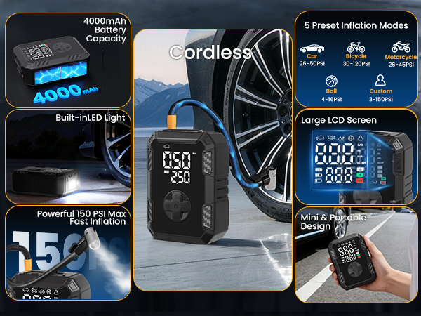 multi function of Tire inflator air compressor