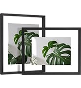 Egofine 11x14 Floating Frames Set of 2, Double Glass Picture Frame, Made of Solid Wood Display An...