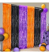 KatchOn, Black and Orange Foil Fringe Curtain - XtraLarge 3.2x6.5 Feet, Pack of 2 | Halloween Str...