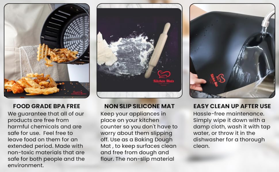 Our silicone kitchen mat is food grade and BPA free, easy to use, and easy to clean after use.