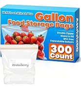 300 Count Gallon Food Storage Bags, Reclosable Gallon Bags with Double Zipper Seal, Plastic Food ...