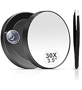 MIYADIVA 30X Magnifying Mirror, Small Magnifying Mirror with Suction Cup and Tweezers, As a Trave...