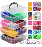 WANSPOORTS 4600+pcs Pony Beads Kit, Kandi Hair Rainbow Beads Plastic Bead for Craft 6 x 9mm 23 Co...