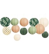 AOBKIAT Party Decorations Paper Lanterns Set,12PCS Sage Green Brown Chinese Japanese Hanging Pape...