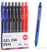 Yuimion Black Gel Pens, 8 Pcs Retractable Fine Point 0.5mm Rollerball Red Pens for Smooth Writing...