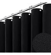 BTTN Black Fabric Shower Curtain - Linen Textured Heavy Duty Cloth Shower Curtain Set with 12 Pla...