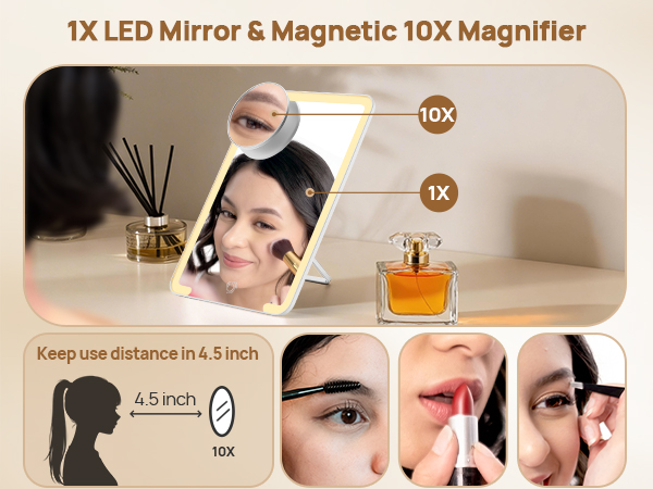 1x led mirror with magnetic 10x magnifying mirror