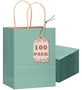 qiqee 100PCS Gift Bag with Handles Bulk Kraft Light Blue Paper Bags Multiple Uses (8.3