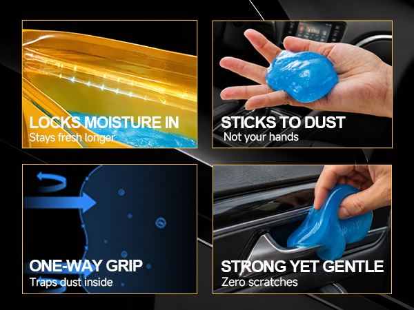 Car cleaning gel pouch locks moisture, grips dust, zero scratches