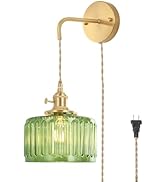 Shenmoyl Vintage Wall Sconce Wall Lamp with Green Striped Glass Shade Hanging Wall Sconce with 4....