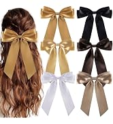 hisial 6Pcs Silky Satin Hair Clips Bows Long Tail Hair Ribbon Barrettes Ponytail Holders Hair Acc...