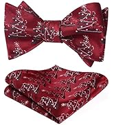 HISDERN Christmas Bow Ties for Men Xmas Self-tied Bowties and Pocket Square Set Festival Woven Bo...