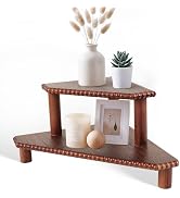 MITREL 2-Tier Rustic Corner Shelf for Kitchen Counter,Wood Beaded Farmhouse Countertop Organizer ...