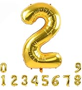 TONIFUL 40 Inch Gold Large Numbers Balloon 0-9 Birthday Party Decorations,Foil Mylar Big Number B...
