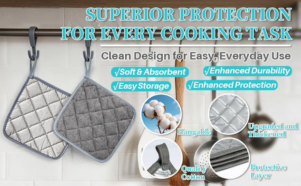 4pcs 100% Thick Cotton Potholders for Oven Cooking and Baking, Durable 330GSM Hot Pads