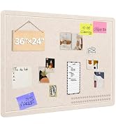 OUKMIC 36" x 24" Foldable Self-Adhesive Felt Bulletin Board, Oatmeal | 20 Pushpins Included, Deco...