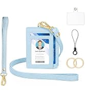Lanyard Wallet with Id Badge Holder,PU Leather Lanyards for ID Badges,RFID Small Keychain Wallet ...