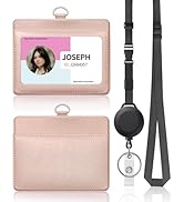 Uniclife Horizontal Rose Gold Leather ID Badge Holder and Retractable Adjustable Lanyard Breakawa...