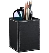 KINGFOM PU Leather Square Pens Pencils Holder Cup Desktop Stationery Organizer Case Office Access...