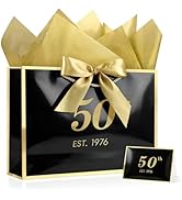 YoungTree 50th Birthday Gift Bags with Handles, 14" Birthday Bag with 2 Tissue Paper and 1 Card, ...