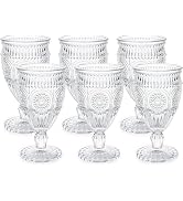 Kingrol Vintage Goblet Glasses Set of 6, 10 oz Heavy-Duty Pressed Glass Water or Wine Glasses wit...