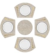 SHACOS Large Size Wedge Shape Placemats with Centerpiece Round Mat Set of 5 Round Table Place Mat...