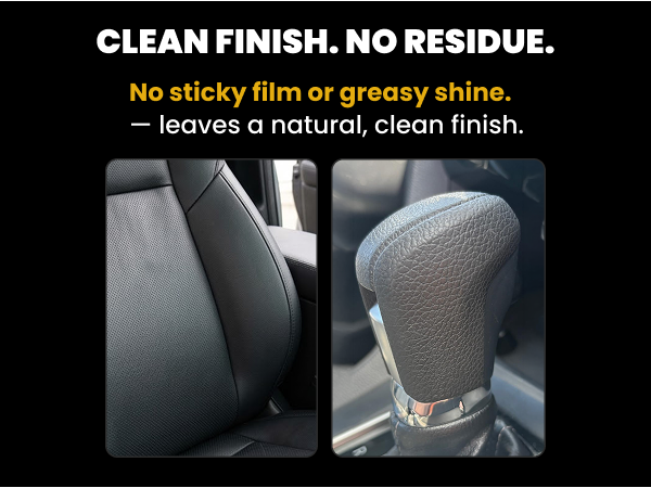 Black leather seat and gear shifter with a clean matte finish and no greasy residue