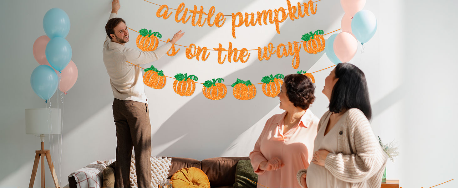 A Little Pumpkin Is On The Way Banner with Pumpkin Garland