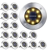 LYHOPE Solar Disk Lights - 16 Pack, 8 LED, Waterproof, Outdoor Garden In-ground Pathway Lights fo...