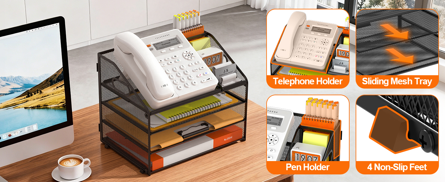 Multi-Functional Mesh Organizer with Telephone & Pen Holders