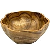 WRIGHTMART Round Wooden Serving Bowl, 10" Circular Scalloped Shape, Hand Carved Acacia Wood Bowl ...