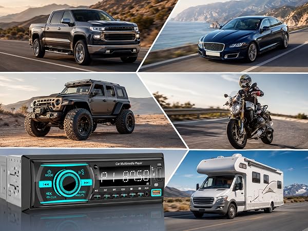Single-DIN car stereo multimedia player, compatible for cars, pickup trucks, RVs and motorcycles