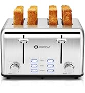 Aigostar Toaster 4 Slice 1.6" Wide Slot Stainless Steel Toasters with Bagel, Reheat, Cancel, Defr...
