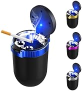 Ohleats Car Ashtray with Lid, Stainless Steel Inner, Smell Proof, Blue | ABS Shell, Detachable De...